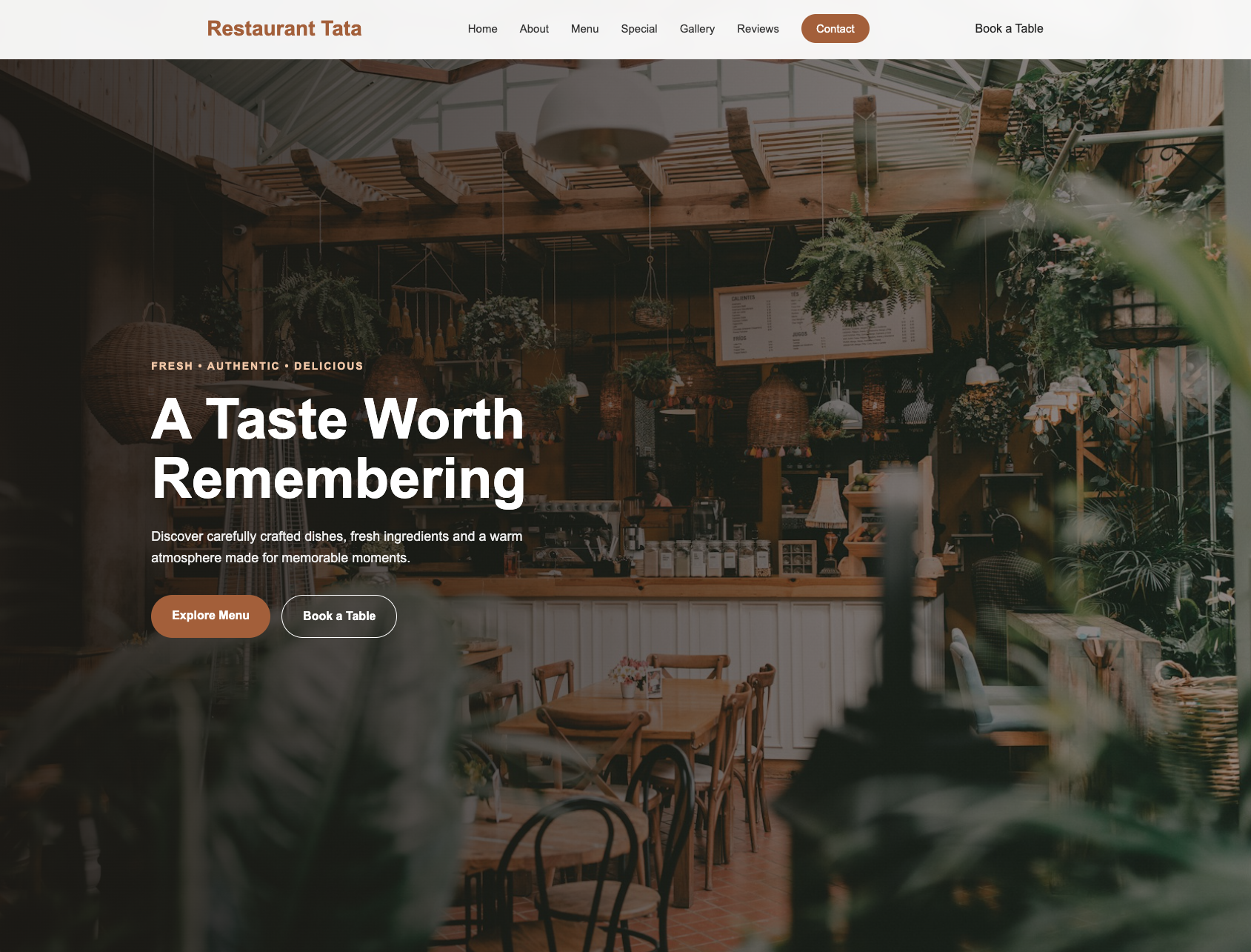 restaurant web page